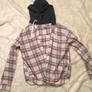 lightweight flannel with dark gray hood
